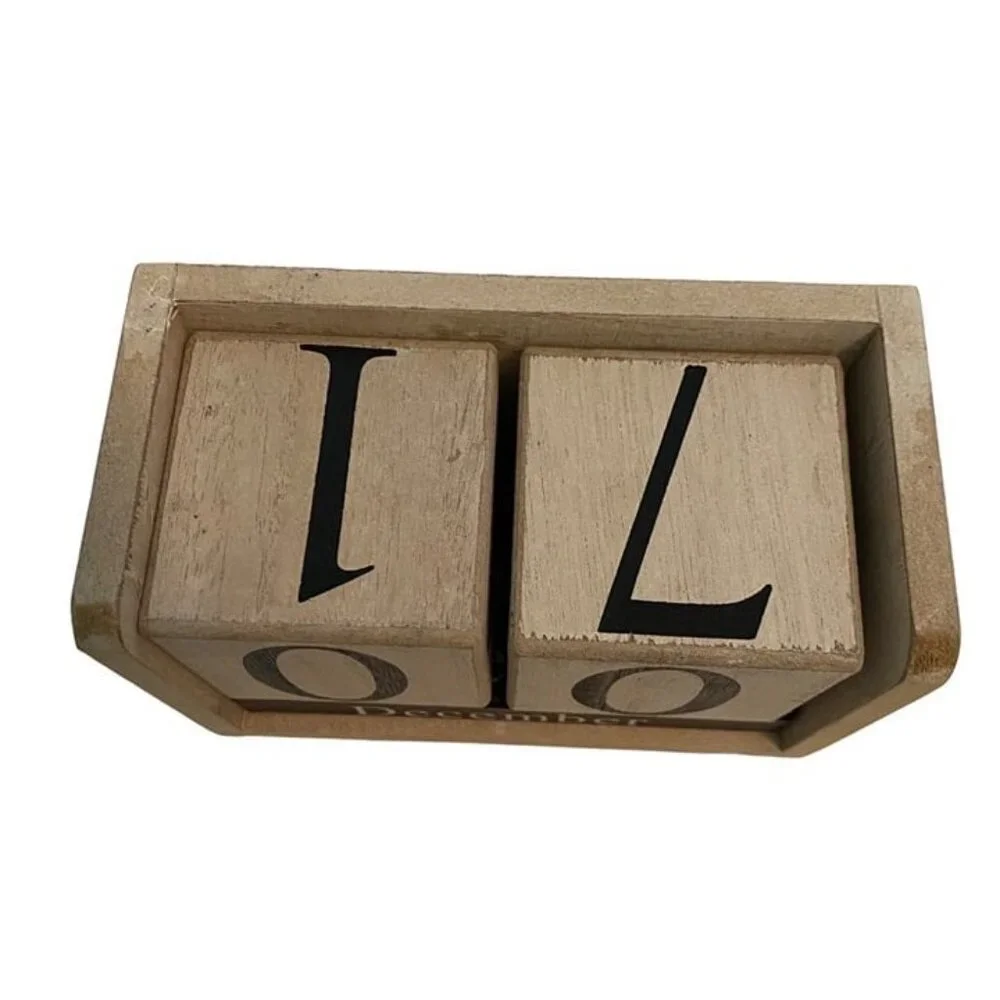 Silver One International Decorative Flip Calendar Wooden Vintage Style Farmhouse